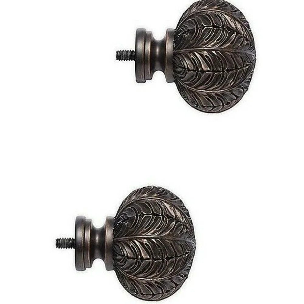 Cambria Classic Complete Leaf Finials in Matte Brown Elegant Set of 2